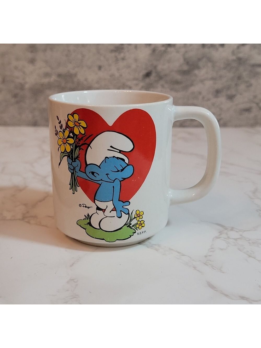 Vintage Smurf Mug with red heart valentines gift